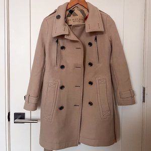 Classic Burberry Brit Double Breasted Wool Pea Coat with Belt